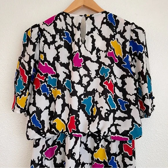 Vintage 1980s J.B. Too Blouson Abstract Print Midi Dress Multicolor Size… - Picture 12 of 15